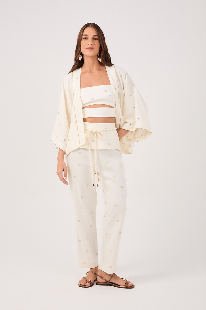 Kimono Linho Bordado Lurex Sol