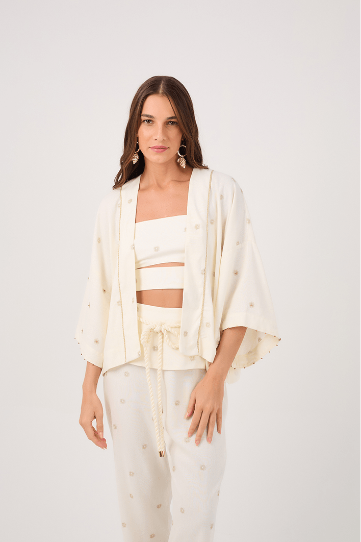 Kimono Linho Bordado Lurex Sol