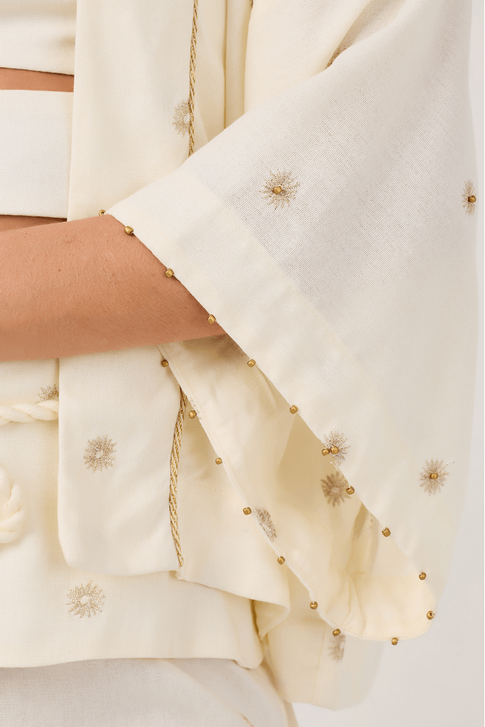 Kimono Linho Bordado Lurex Sol