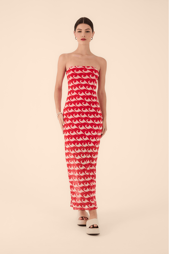 Vestido Sem Alça Tule Estampa Drop