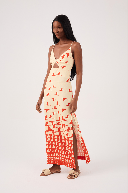 Vestido Cropped Linho Estampa Guarás