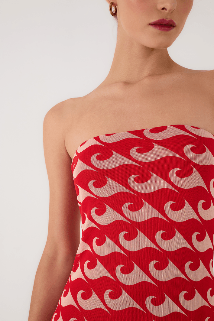 Vestido Sem Alça Tule Estampa Drop
