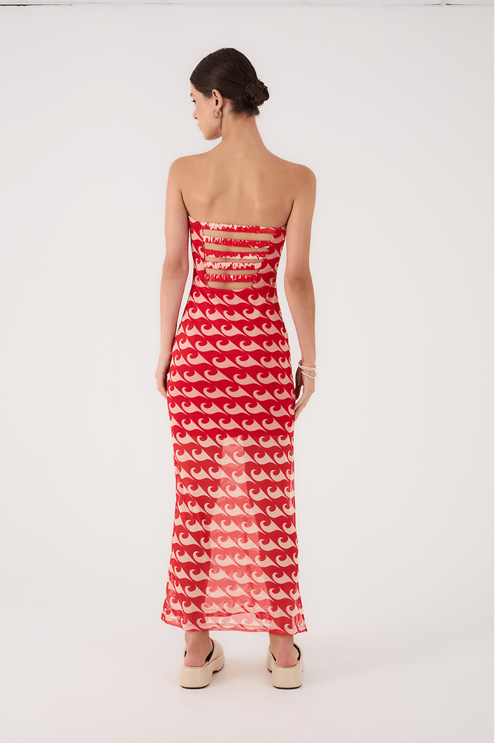 Vestido Sem Alça Tule Estampa Drop