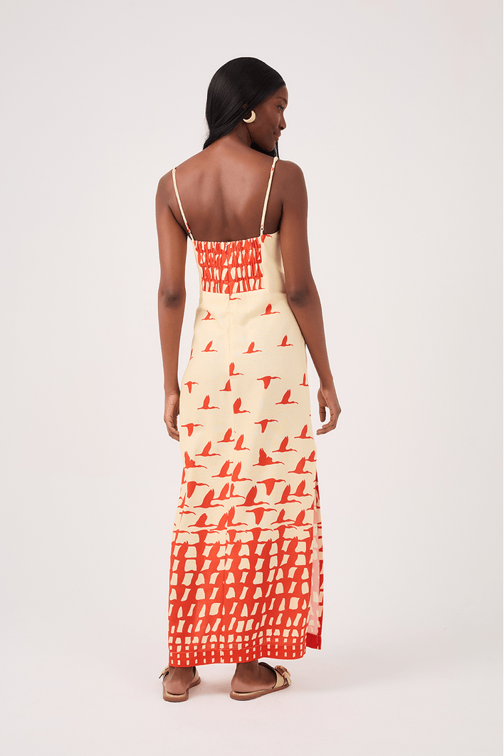 Vestido Cropped Linho Estampa Guarás
