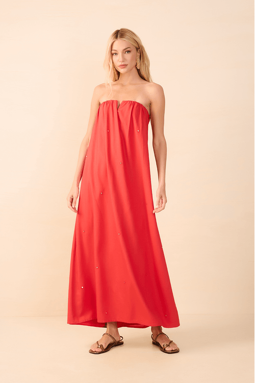 Vestido Cropped Linho Bordado Paete
