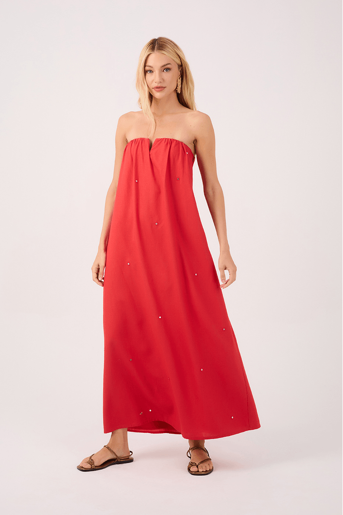 Vestido Cropped Linho Bordado Paete