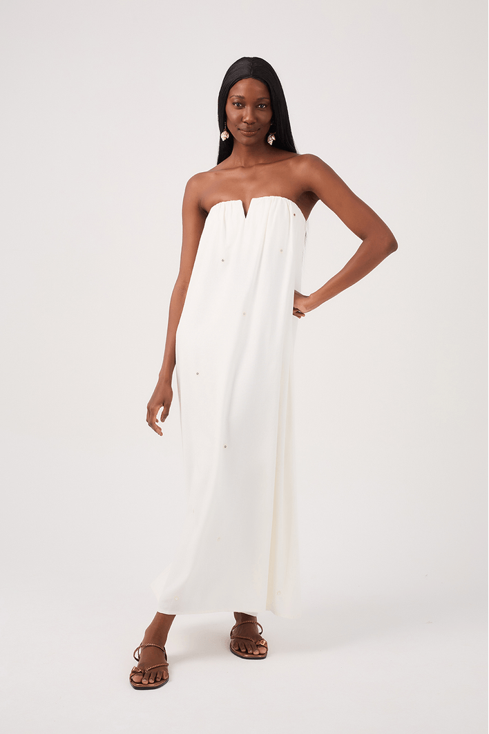 Vestido Cropped Linho Bordado Paete
