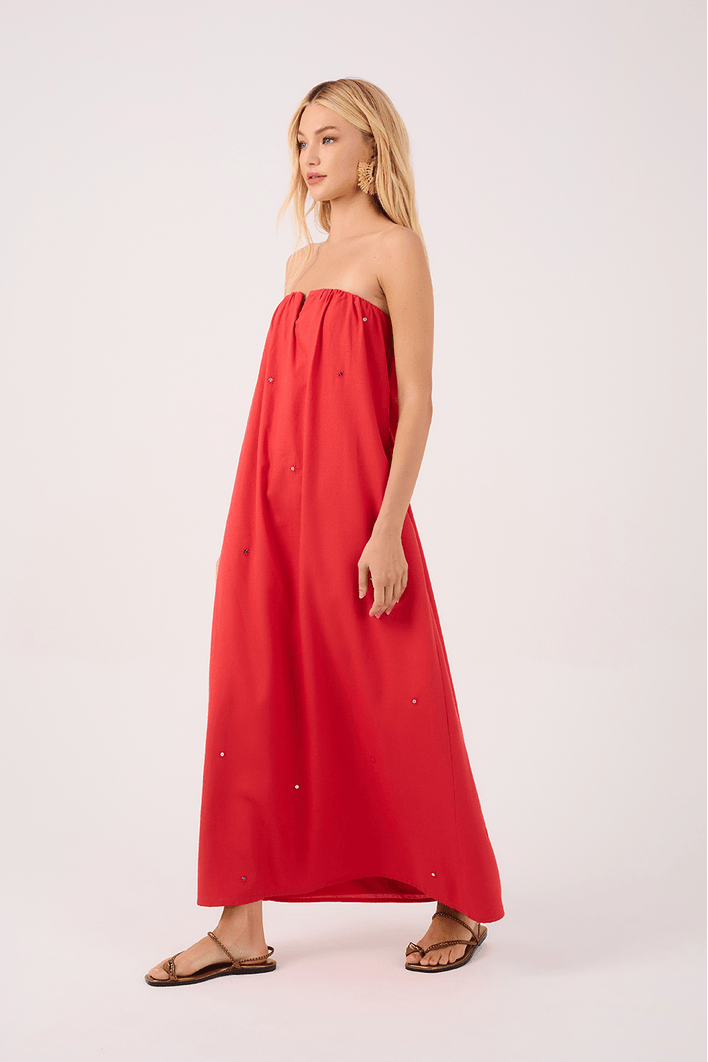 Vestido Cropped Linho Bordado Paete