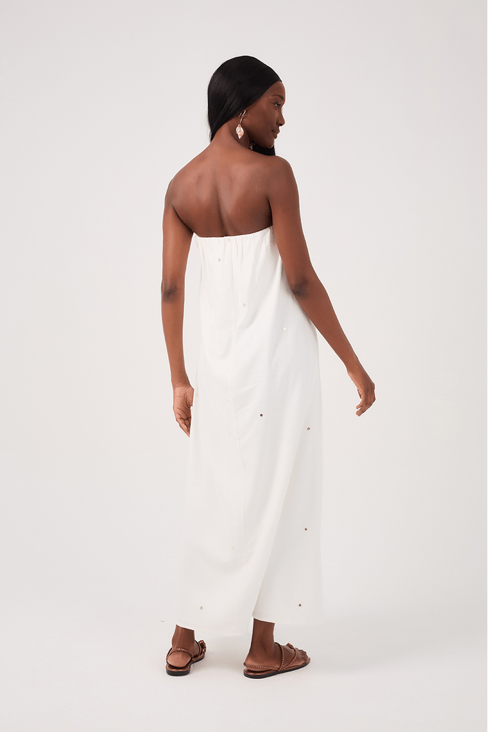 Vestido Cropped Linho Bordado Paete