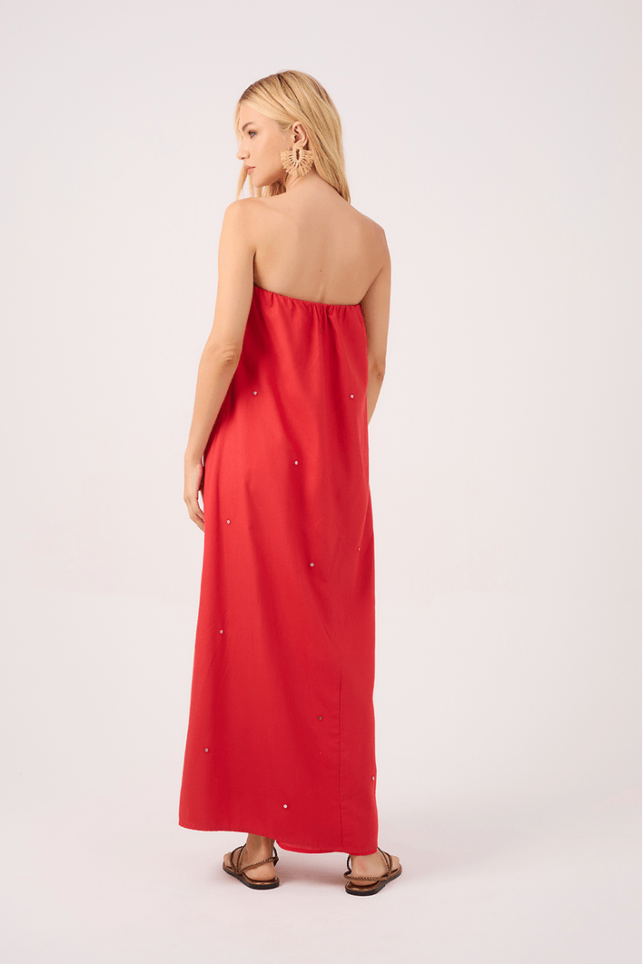 Vestido Cropped Linho Bordado Paete