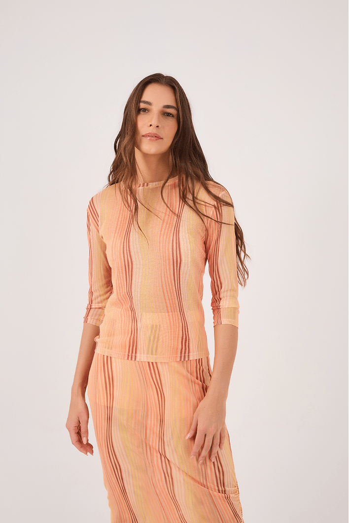 Cropped Tule Estampa Areia
