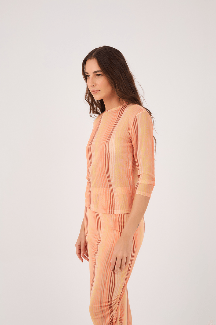Cropped Tule Estampa Areia