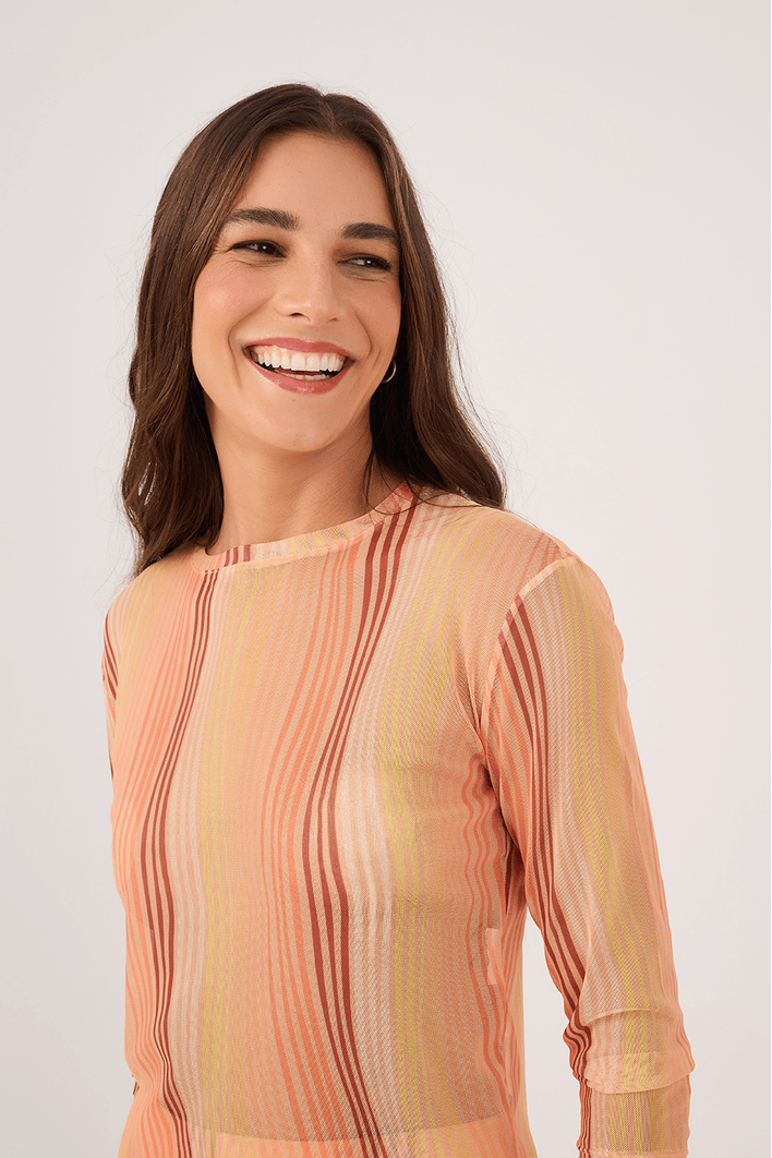 Cropped Tule Estampa Areia