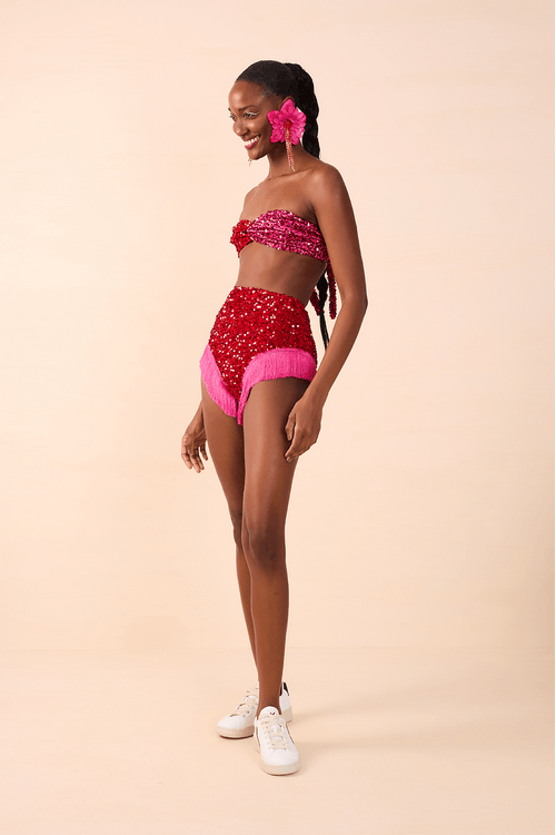 Conjunto Top E Hot Com Franja Carnaval