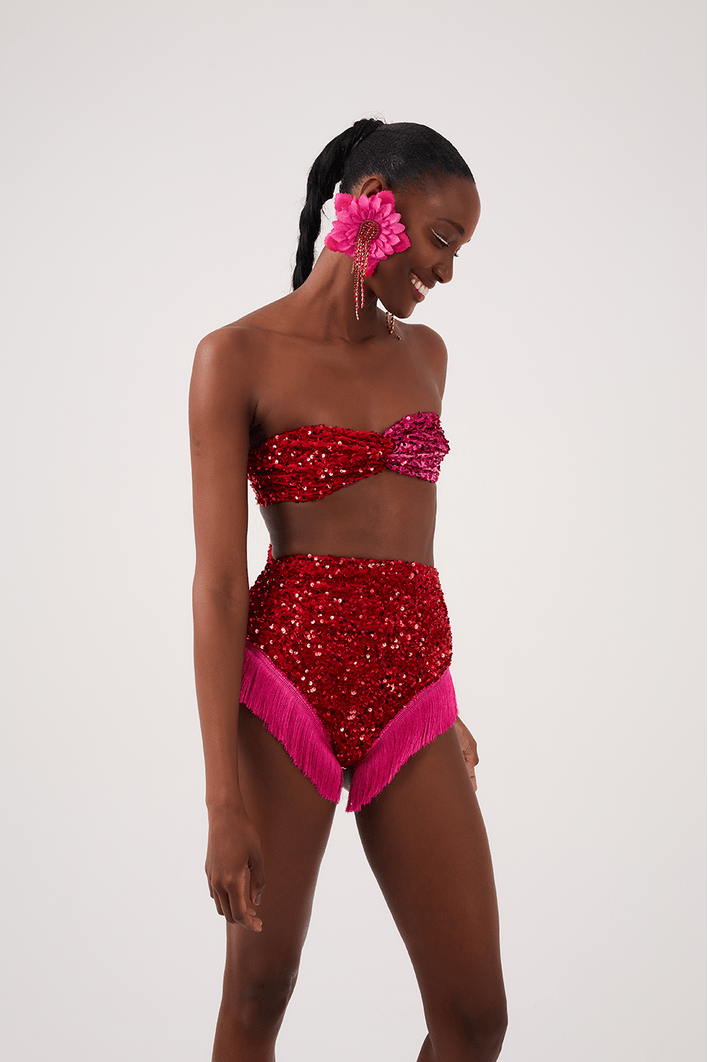 Conjunto Top E Hot Com Franja Carnaval