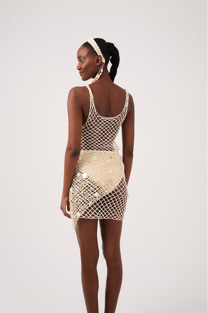 Vestido E Lenço Crochet Bordado