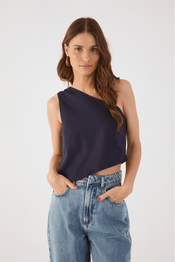 Blusa Linho Assimetrica Ombro So