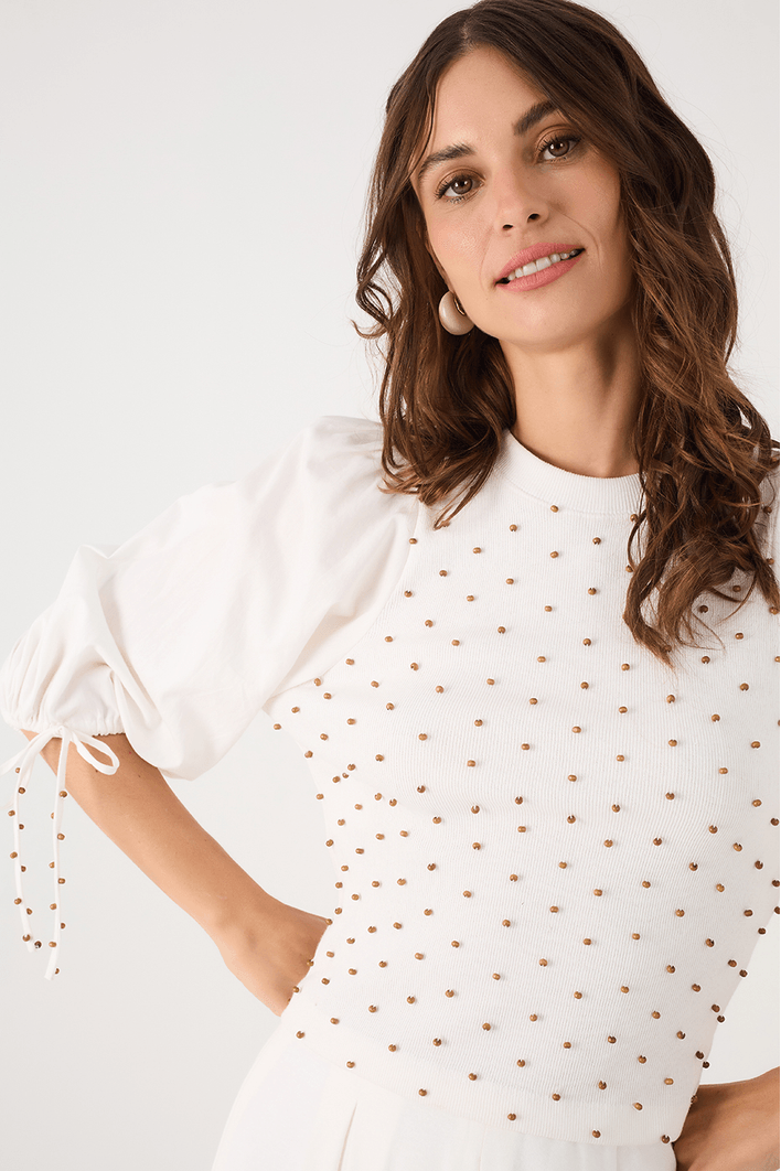 Blusa Bordada Manga Bufante
