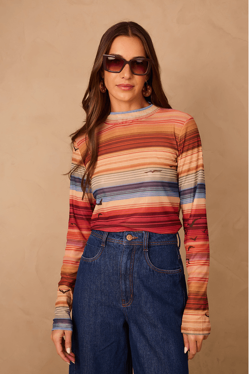 Blusa Tule Estampa Arpoador