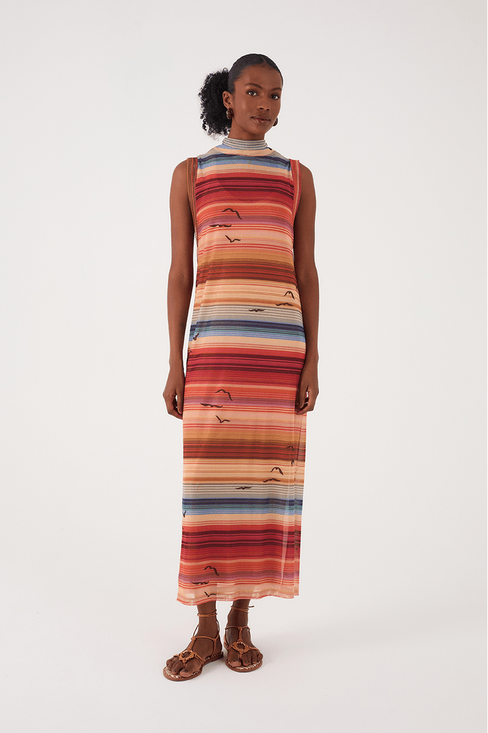 Vestido Tule Estampa Arpoador