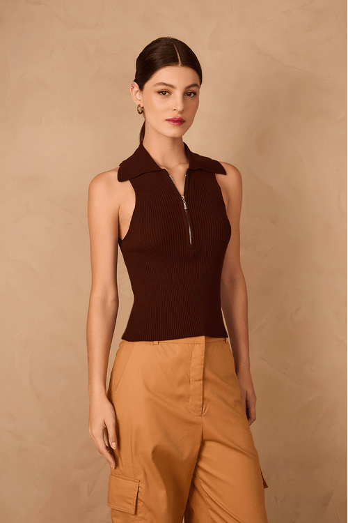 Blusa Tricot Canelada Com Zíper