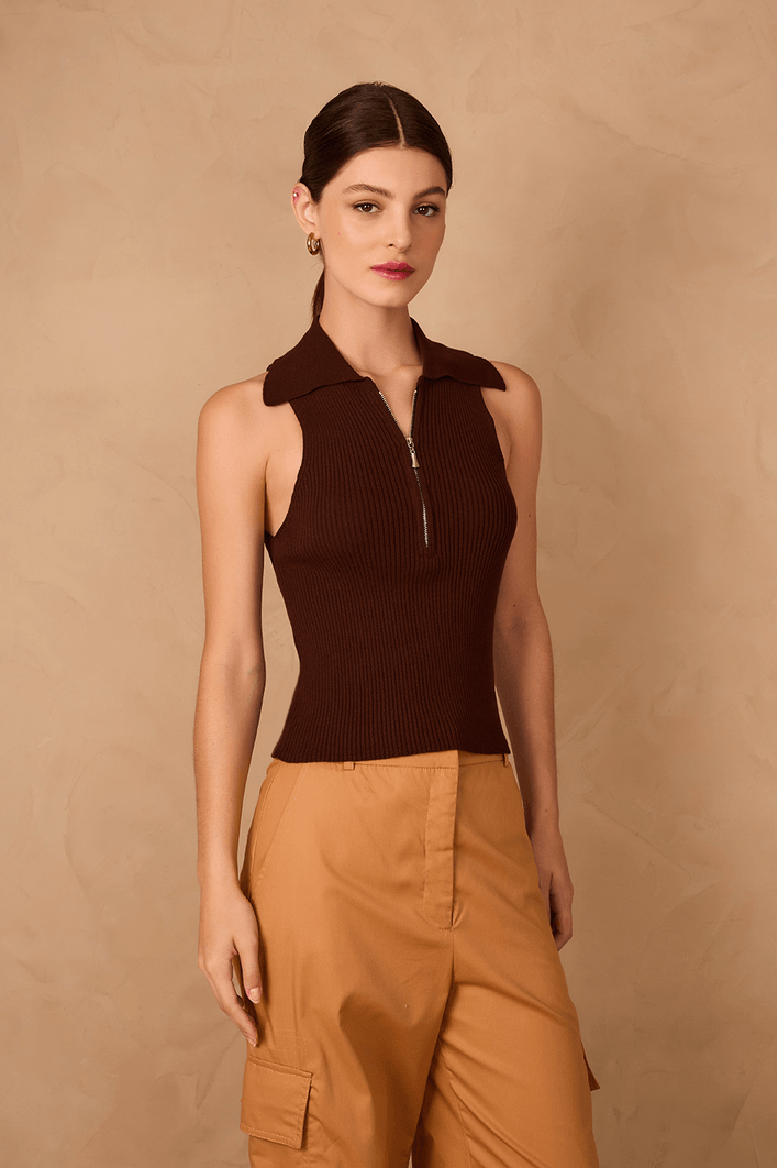 Blusa Tricot Canelada Com Zíper