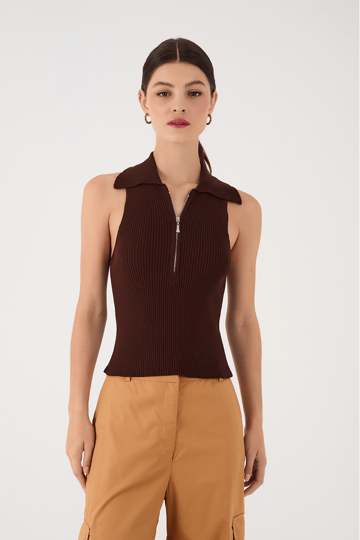 Blusa Tricot Canelada Com Zíper