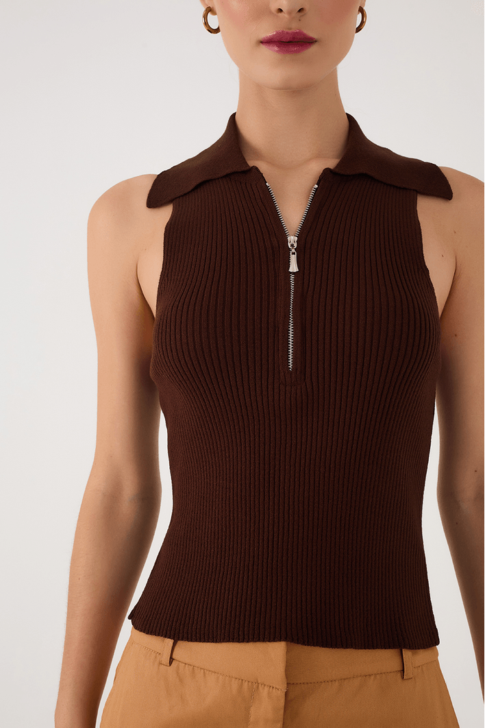 Blusa Tricot Canelada Com Zíper