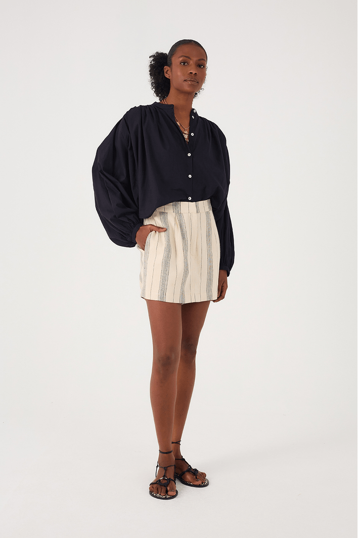 Short Saia Linho Listrado
