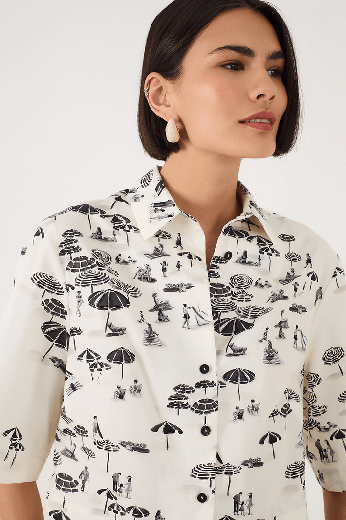 Camisa Cropped Estampa Pé Na Areia
