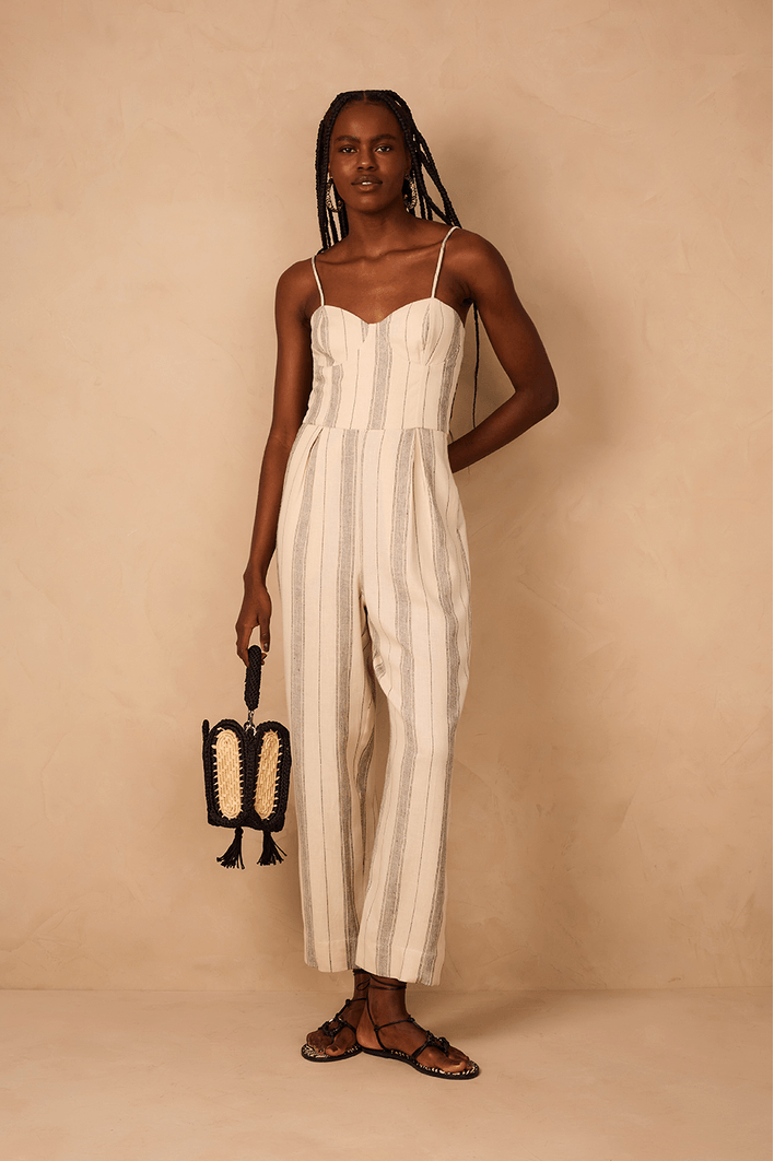 Macacao Linho Listrado Bojo Recortado