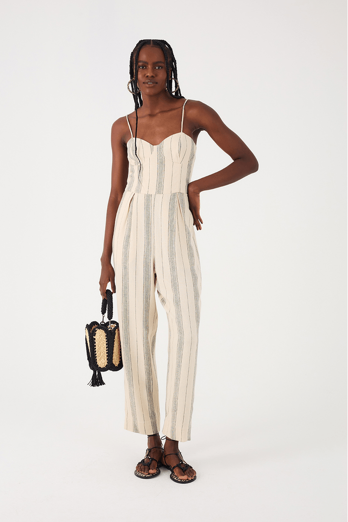 Macacao Linho Listrado Bojo Recortado