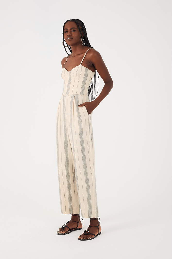 Macacao Linho Listrado Bojo Recortado