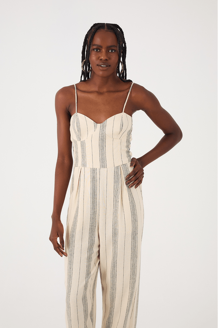 Macacao Linho Listrado Bojo Recortado