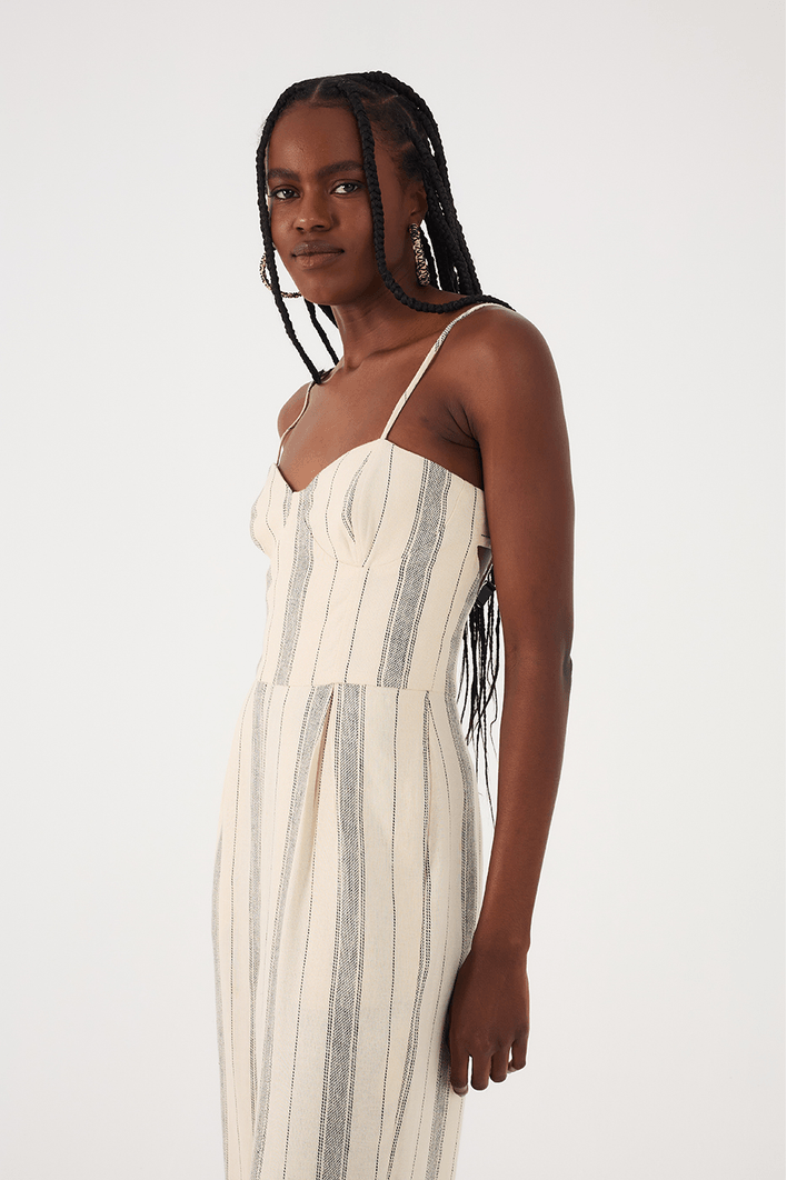 Macacao Linho Listrado Bojo Recortado