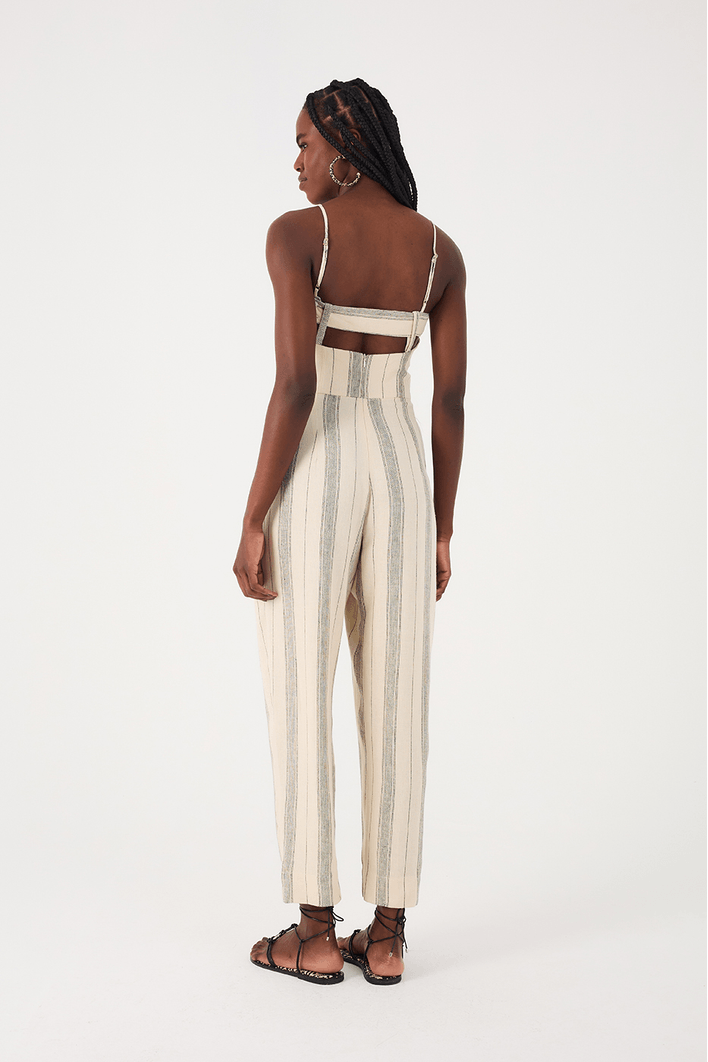 Macacao Linho Listrado Bojo Recortado