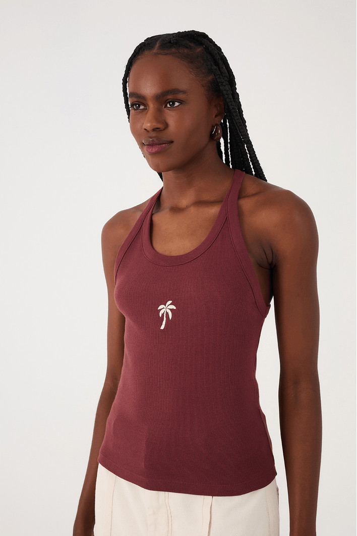 Camiseta Canelada Com Bordado Coqueiro