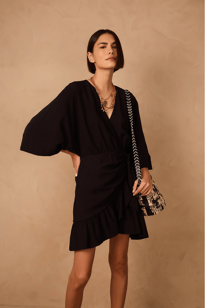 Vestido Curto Cachequer Manga Kimono