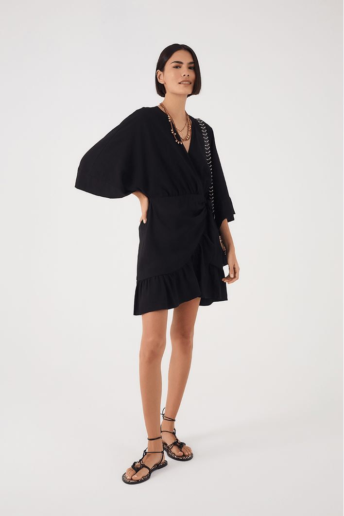 Vestido Curto Cachequer Manga Kimono