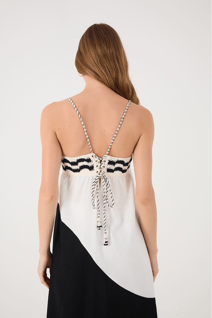 Vestido Cropped Linho Pala Crochê