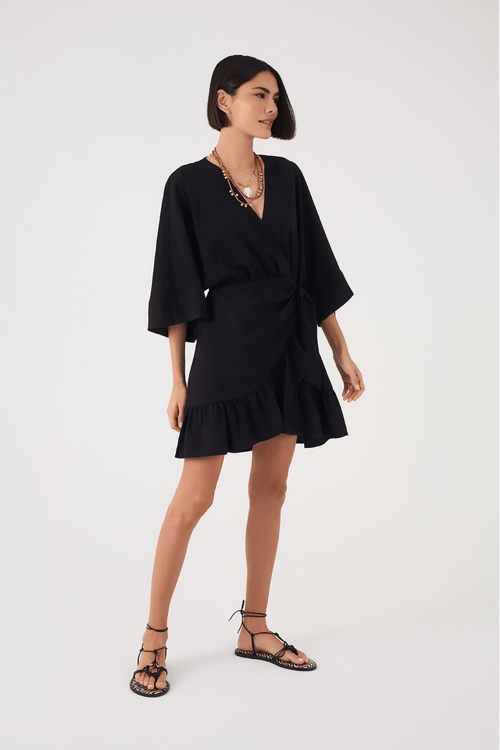 Vestido Curto Cachequer Manga Kimono