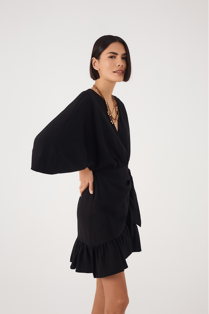 Vestido Curto Cachequer Manga Kimono