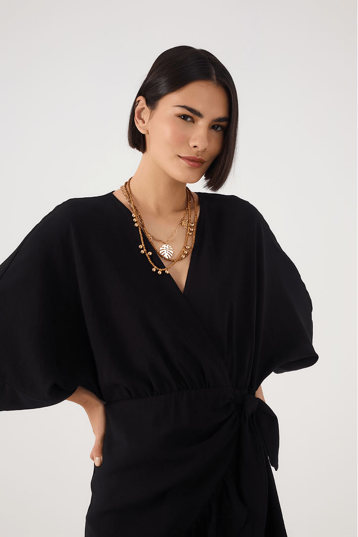 Vestido Curto Cachequer Manga Kimono
