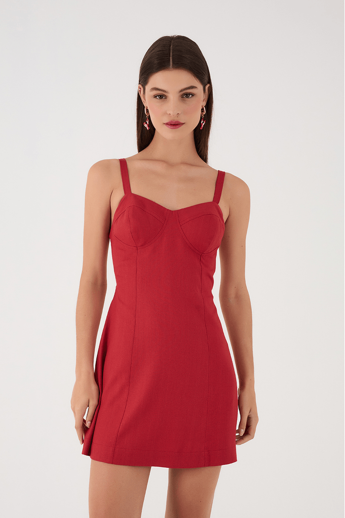 Vestido Curto Linho Recortes