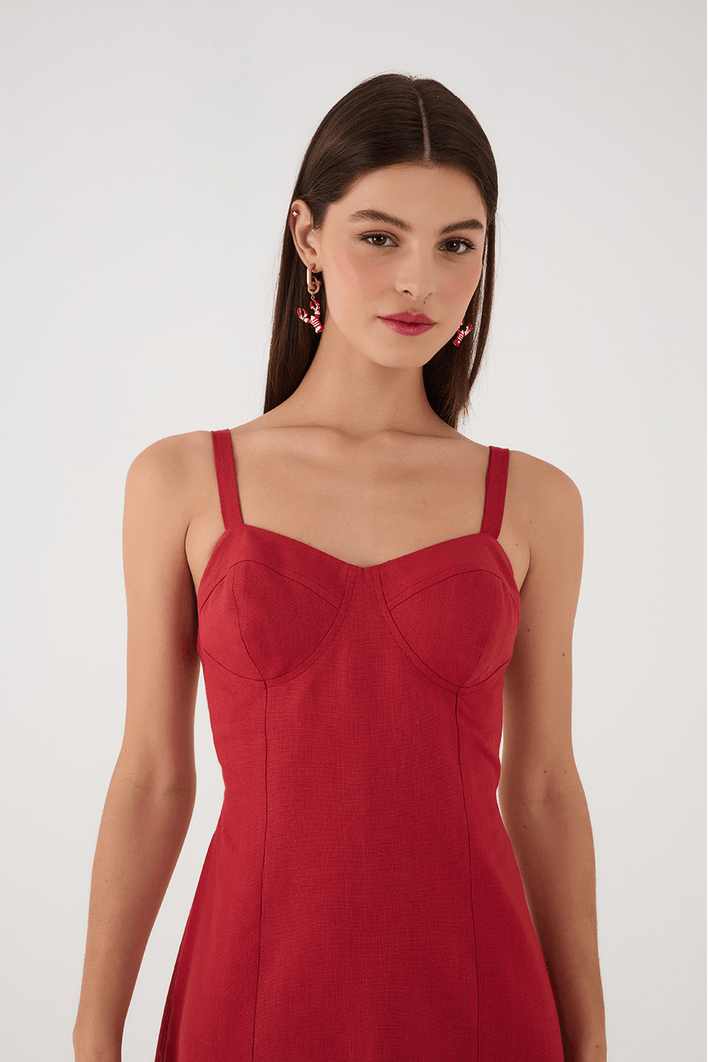 Vestido Curto Linho Recortes