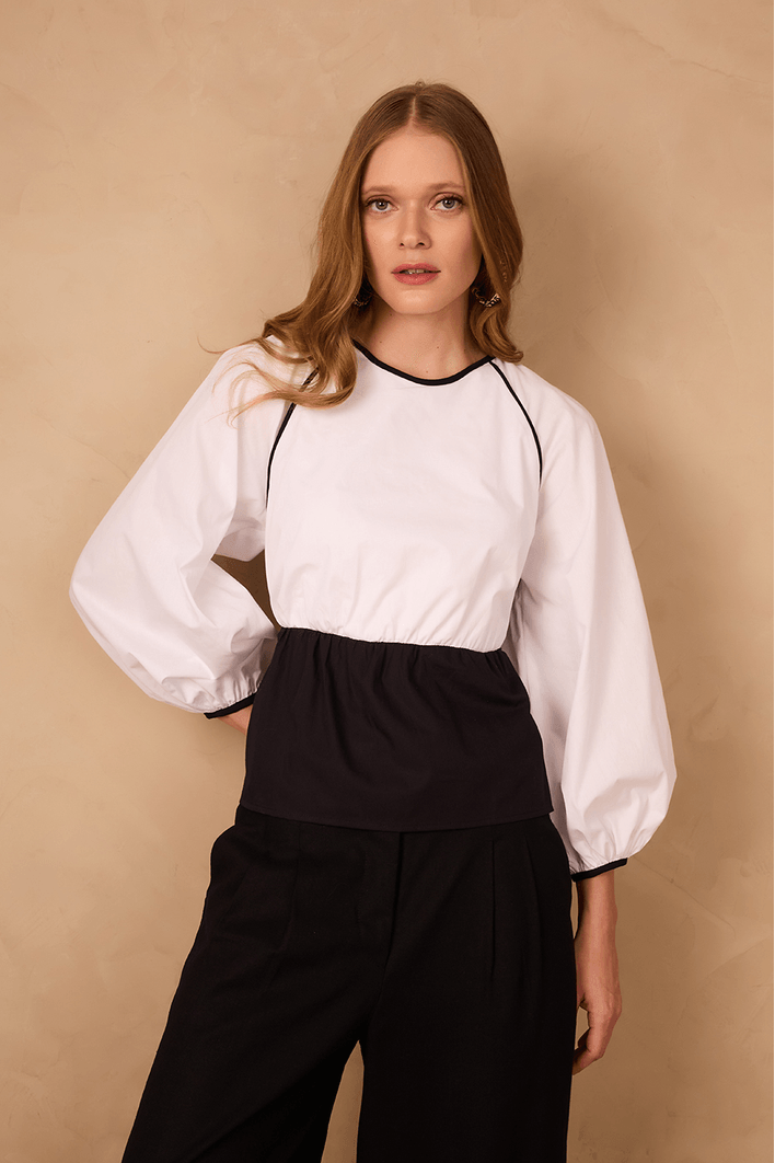 Blusa Algodão Bicolor Manga Raglan