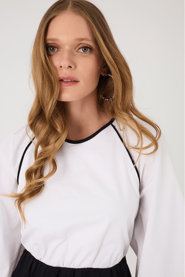 Blusa Algodão Bicolor Manga Raglan