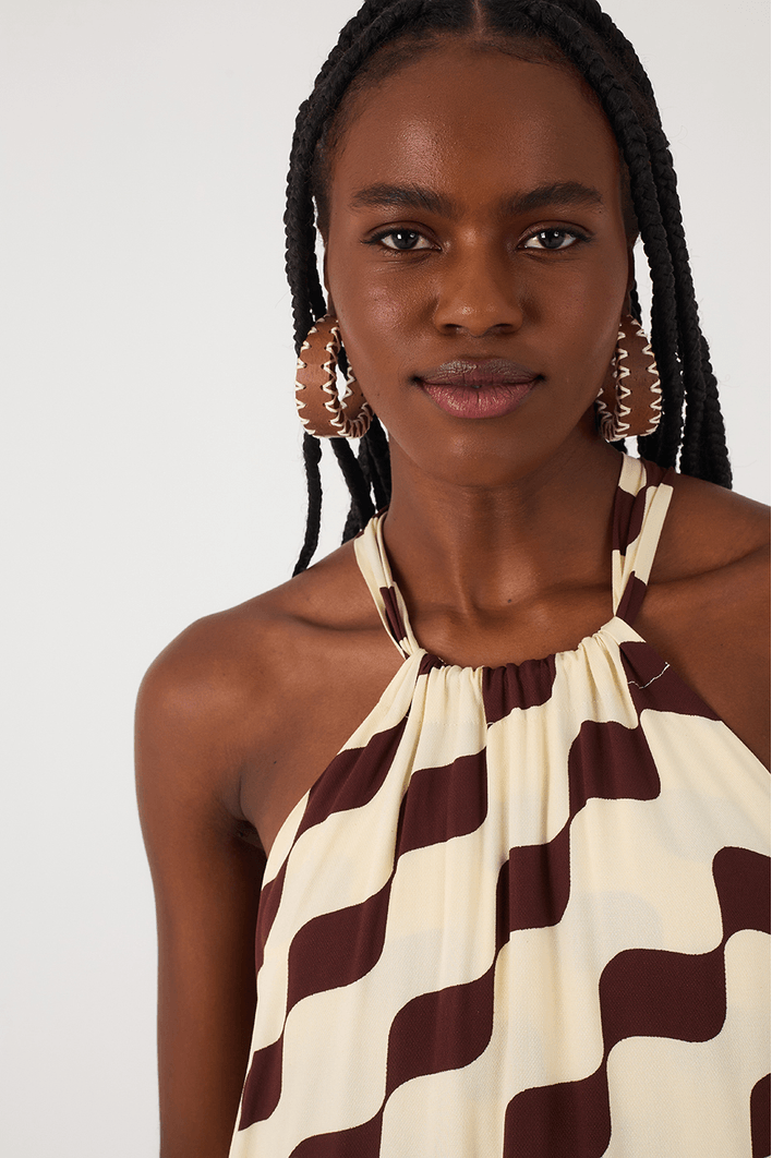 Vestido Longo Crepe Estampa Bossa Nova