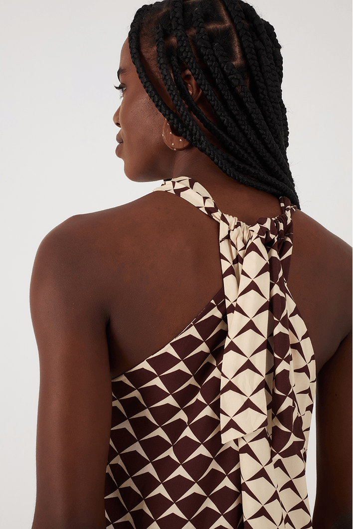Vestido Longo Cinto Estampa Asa Delta