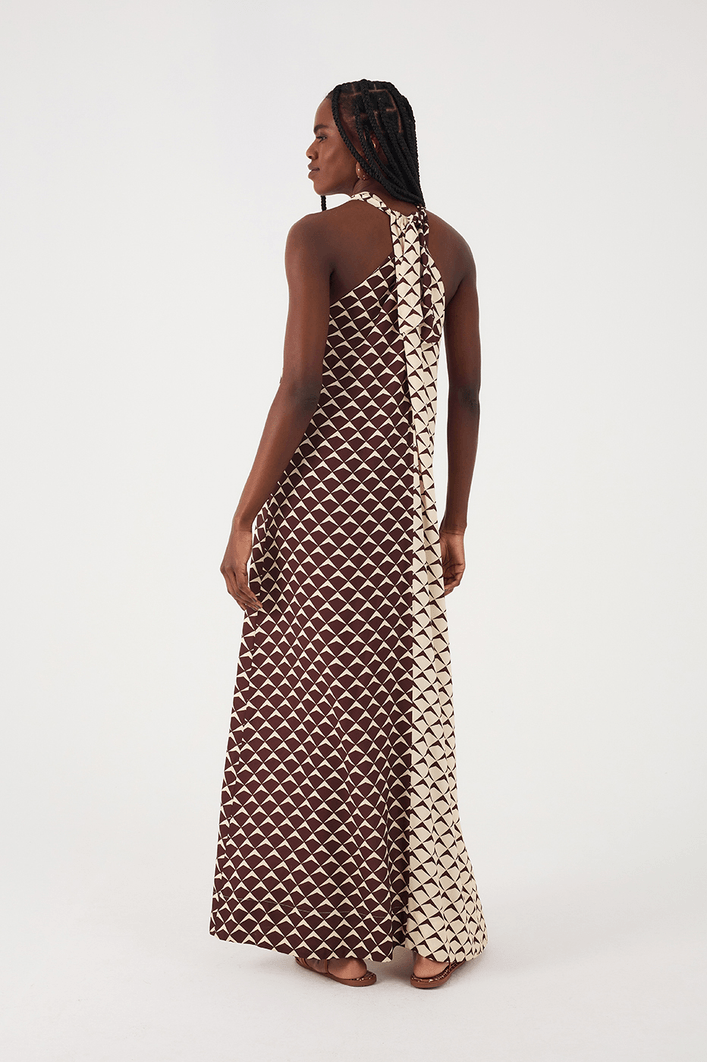 Vestido Longo Cinto Estampa Asa Delta